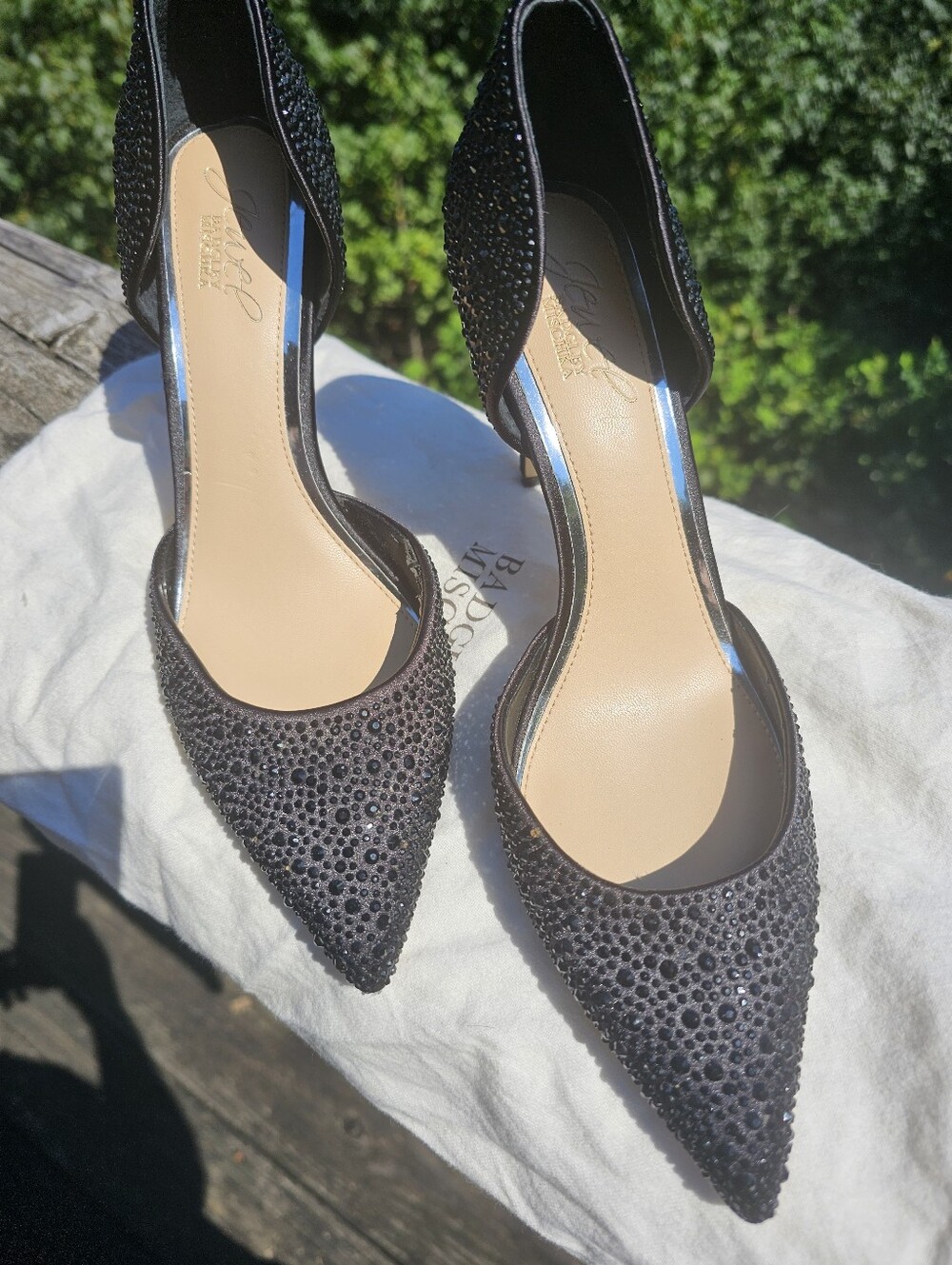 Badgley Mischka Jewel Black Crystal Rhinestone D’Orsay Heels Pumps 7.5